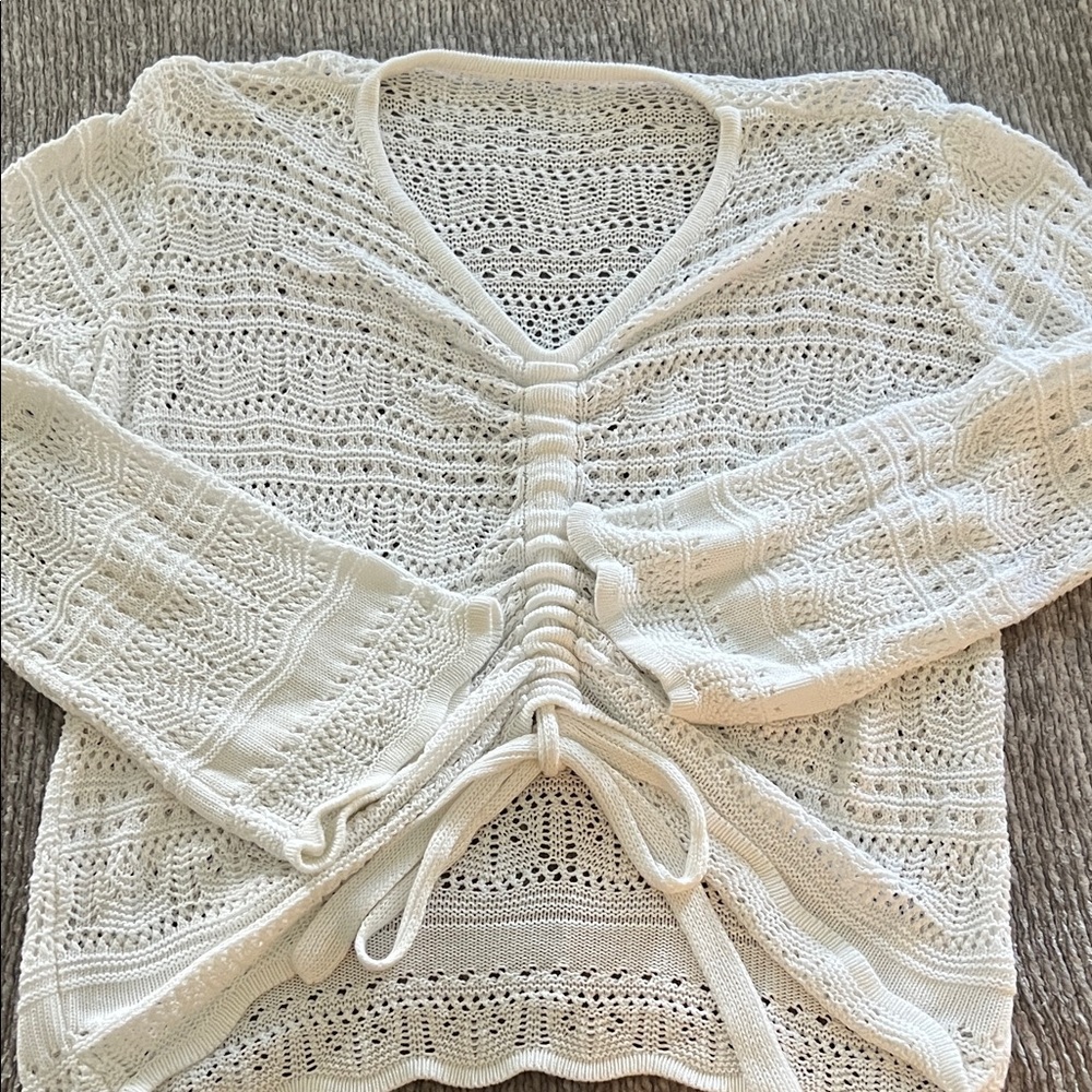 White Crochet V-Neck Sweater